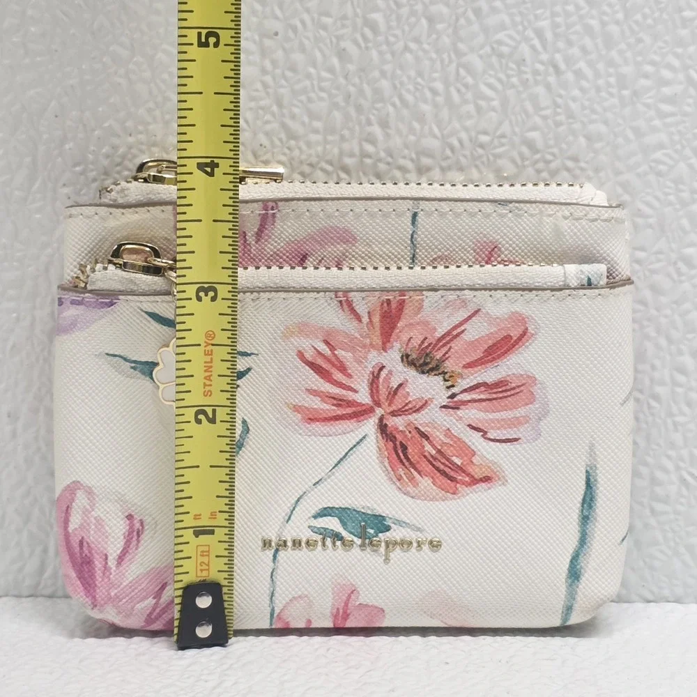 Nanette Lepore White Pink Floral Zip Change Purse Wallet